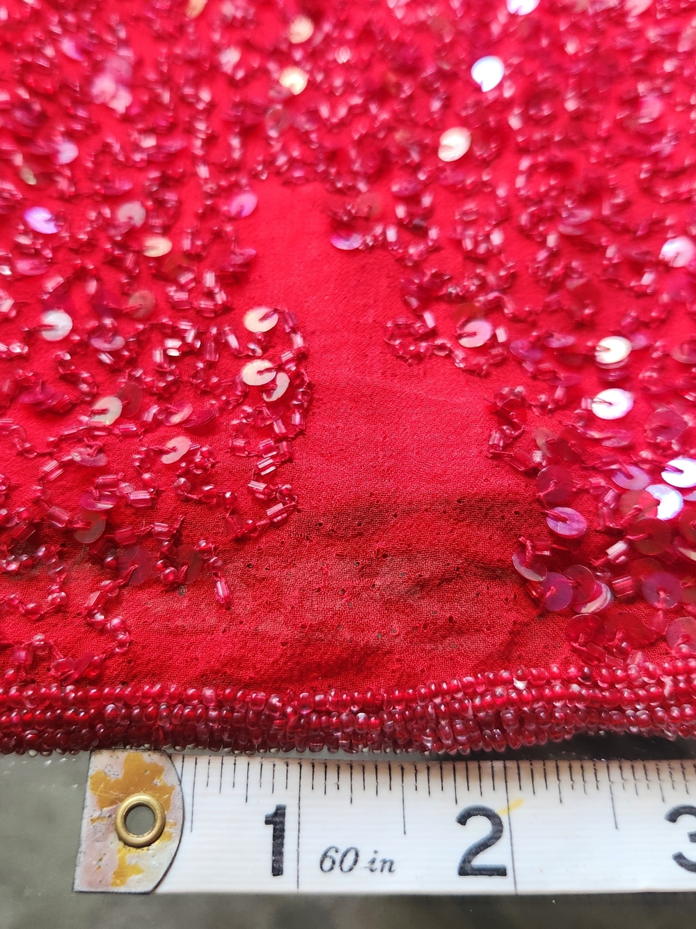 Vintage 1990s Scala Red Silk Beaded Sequin Fringe Maxi Gown Made in India M - Picture 13 of 15
